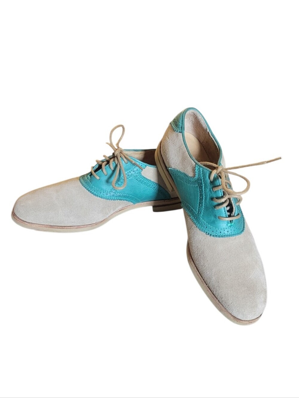 Frye Two-Tone Green and Beige Derby Oxfords